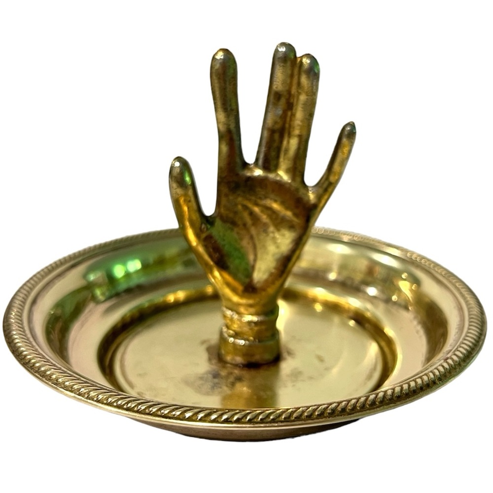 Vintage Victorian Ladies Hand Ring Holder Trinket Brass Dish